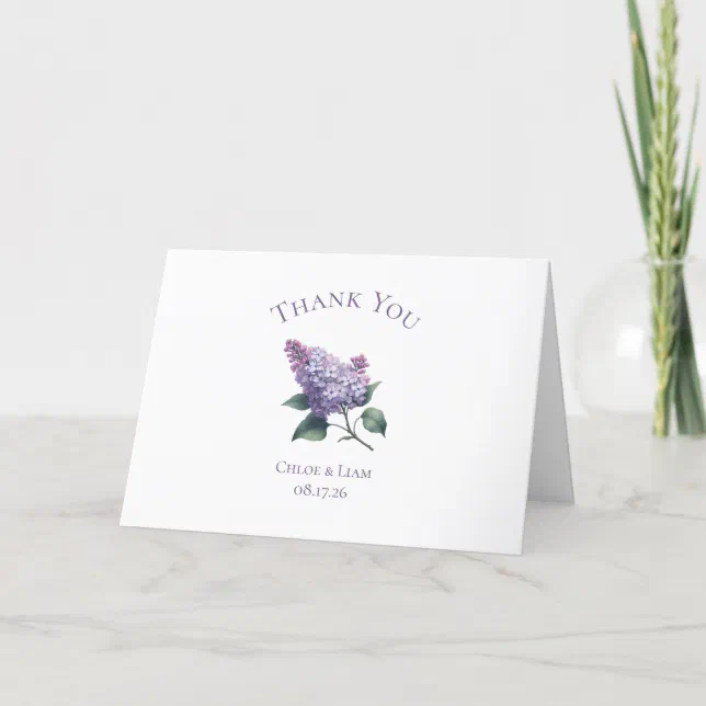 Elegant Custom Lilac Flower Wedding Thank You Card