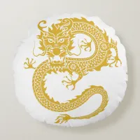 White, Gold & Black, Chinese Dragon Zodiac | Round Pillow