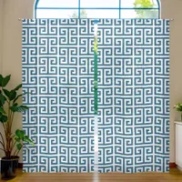 Ocean Blue and White Greek Key Pattern Sheer Curtains