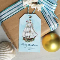 Nautical Christmas Watercolor Sailing Ship Gift Tags