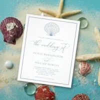 Budget Beach Seashell Wedding Invite Dusty Blue Flyer