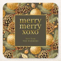 Earth Tones Christmas Pattern#29 ID1009 Square Paper Coaster