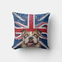 British Bulldog with Union Flag as Background Throw Pillow