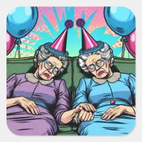 Two Sweet Elderly Ladies at a Bar Drinking Beer Square Sticker