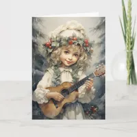 Adorable Girl with a Guitar Christmas Card