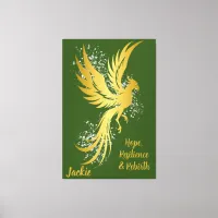 Glam Gold Phoenix Silver Glitter Monogram Green | Canvas Print