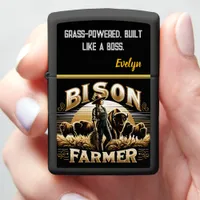 A Bison Farmer Tending to Her Herd at Sunset Zippo Lighter