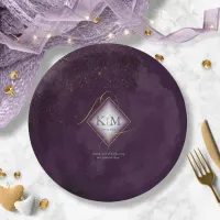 Fine Lines Gold Abstract Wedding V2 Plum ID867 Paper Plates