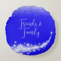 White glitter, monogrammed on blue | round pillow