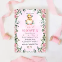 Pink Floral Watercolor Duck Baby Shower Invitation