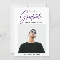 Simple Purple Modern Minimal 2 Photo Graduation   Invitation