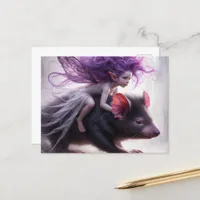 A fairy rides a Tasmanian Devil fantasy art Postcard