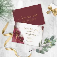 Marble Glitter Wedding Burgundy Gold ID644 Save The Date