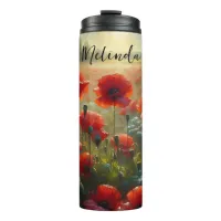 Pretty Red Poppy Field on a Summer Day Thermal Tumbler