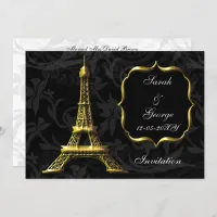 gold eiffel tower Paris wedding invitation