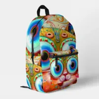 Colorful Fantasy Cat sticking out its Tongue Printed Backpack