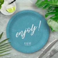 Tropical Palm Leaf Pattern Teal ID577 Paper Plate