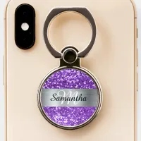 Sparkly Purple Glitter Silver Foil Monogram Phone Ring Stand