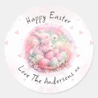 Vintage Floral Easter Bunny Easter Eggs Hearts Classic Round Sticker