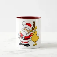 Santa With Deer Two-Tone Coffee Mug