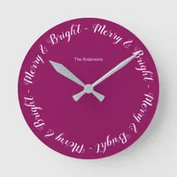 Merry & Bright Turquoise Simple Festive Christmas Round Clock