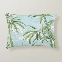 Modern Bamboo Pattern Flower Blue & Green Accent Pillow