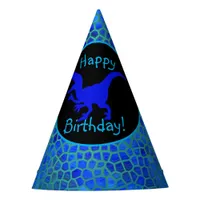 Blue Dinosaur Hide Happy Birthday!  Party Hat