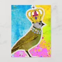 Gorgeous Bird in a Crown Colorful Collage Postcard