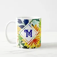 Watercolor Flowers Monogrammed  Coffee Mug