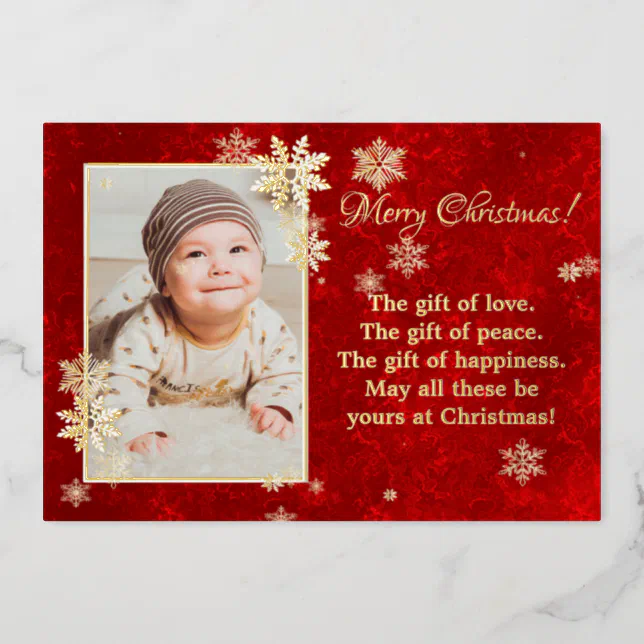 Christmas snowflakes photo wishes foil holiday card