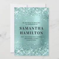 Glittery Pale Turquoise Foil Graduation Announcement