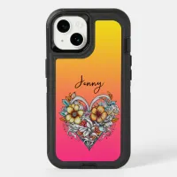 Personalized Floral Heart Romantic OtterBox iPhone 14 Case
