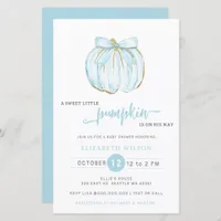 Budget Pumpkin Blue Bow Boy Baby Shower Invite