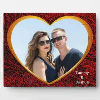 Personalized Photo Name Gold Heart Red Abstract Plaque