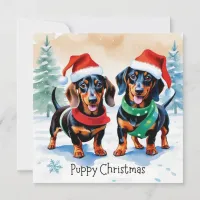 Two Cute Dachshund Puppies Pet Puppy Dog Christmas Holiday Card