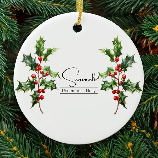 Birth Month Flower December Holly Ceramic Ornament