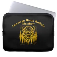 Bison Buffalo Head Illustration Amid Tall Trees Laptop Sleeve