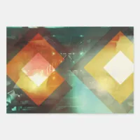 Seventies Orange Abstract Techno Triangles Wrapping Paper Sheets