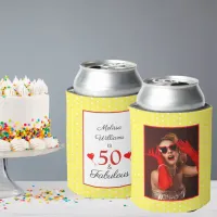 50 & Fabulous Birthday Photo 50th Party Yellow WH Can Cooler