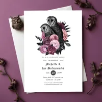 Mauve Floral Owls Gothic Bridesmaids Luncheon Invitation