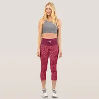 Two Tone Red Tiger Stripe Pattern Gym Fitness Capri Leggings