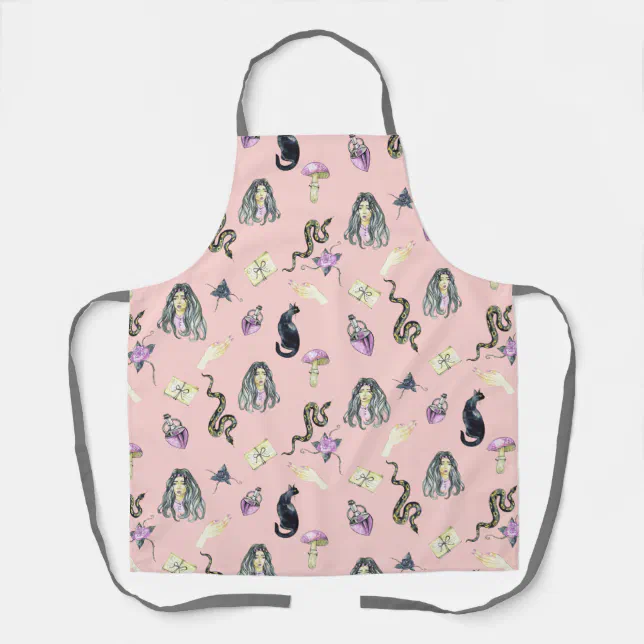 Pastel Gothic Story Pattern Pink Apron