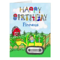 Jumbo Happy Birthday Personalized Tractors Card