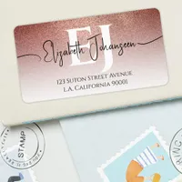 Modern Stylish Rose Gold Glitter Ombre Monogrammed Label