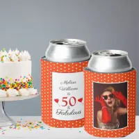 50 & Fabulous Birthday Photo 50th Party Orange WH Can Cooler