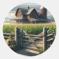 Rustic Farm House with a Cornfield Ai Art Classic Round Sticker