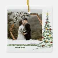 First Christmas Engaged Photo Ceramic Ornament