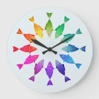 Cute colorful sea fish rainbow pattern large clock