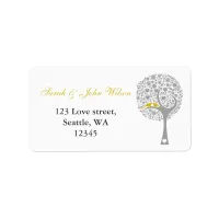 whimsy tree yellow lovebirds return address label