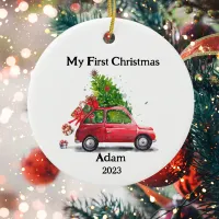 My First Chrismas Keepsake Retro Car  Ceramic Ornament